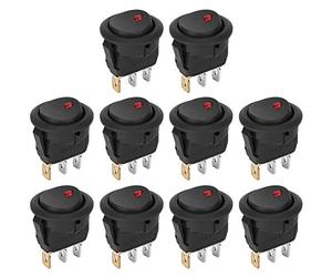 Haofy Interruptor de Palanca de Encendido/apagado Redondo de Alto Rendimiento, Luz Roja para Uso Automotriz, 10 Piezas, Terminal Plateado de 3 Pines