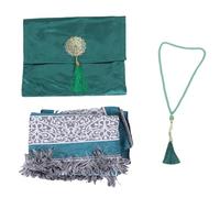 Haofy Juego de Alfombra y Cuentas Oración Tapete Tela Algodón Suave con Exquisito Bordado Borlas Islámico Portátil para Viajes a Casa Completo Bolsa Almacenamiento (Green)