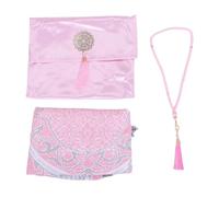 Haofy Juego de Alfombra y Cuentas Oración Tapete Tela Algodón Suave con Exquisito Bordado Borlas Islámico Portátil para Viajes a Casa Completo Bolsa Almacenamiento (Pink)