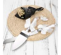 Haofy Juego de Cuchillo y Servidor para Pastel de Boda de Acero Inoxidable, Hoja Dentada de 8 Pulgadas con de Cristal de 5 Pulgadas, Diseño de Cinta Blanca para Corte de Pastel de (Cinta Blanca)