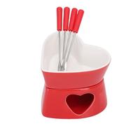 Haofy Juego de Fondue de Cerámica en Forma de Corazón, Crisol de Chocolate con Tenedor y Calentador de Velas para Cita Nocturna, Cumpleaños, Regalos de Boda, Fiesta Romántica de
