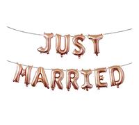 Haofy Juego de Globos JUST MARRIED para Decoración de Fiesta de Boda, Película de Aluminio de Oro Rosa Vibrante y Plata, Tamaño de 16 Pulgadas, 11 Globos (Oro rosa)