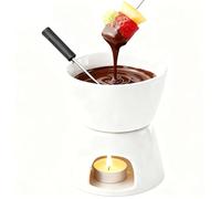 Haofy Juego de Ollas de Cerámica para Fondue de Queso con Soporte para Tenedor, Tazón para Derretir Chocolate, Postre, Fiesta, Reunión Familiar, Utensilios de Cocina, Aparatos de (blanco puro)
