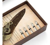 Haofy Juego de Pluma de Caligrafía Vintage, Pluma de Pavo con Soporte de Latón, Kit de Sello de Cera (BROWN)