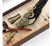 Haofy Juego de Pluma de Caligrafía Vintage, Pluma de Pavo con Soporte de Latón, Kit de Sello de Cera (BLACK)