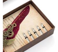 Haofy Juego de Pluma de Caligrafía Vintage, Pluma de Pavo con Soporte de Latón, Kit de Sello de Cera (WINE RED)