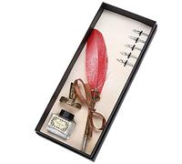 Haofy Juego de Pluma de Pluma, Exquisito Traje de Escritura Retro de Acero Inoxidable para Decoración de Mesa de Arte de Caligrafía para Parejas y Ancianos (rojo)