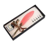 Haofy Juego de Pluma de Pluma, Exquisito Traje de Escritura Retro de Acero Inoxidable para Decoración de Mesa de Arte de Caligrafía para Parejas y Ancianos (PINK)