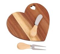 Haofy Juego de Tabla Queso con Forma Corazón Cortador Mantequilla y Tenedor Plato Charcutería Madera para Servir Pan Frutas Aperitivos Agujero Colgar Almacenamiento Cocina Regalos