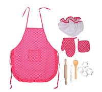 Haofy Juego para Hornear Juguetes de Cocina de Madera de 11 Piezas con Delantal Gorro de Chef para Juegos de rol, Habilidades Motoras Finas, Actividades Preescolares Adecuadas para Niños y Niñas de