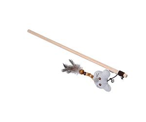 Haofy Juguetes Interactivos de Plumas para Gatos con Campanas, Divertido Palo para Gatos Felices para Jugar en Interiores, Juguete de Felpa para Vocalizados para Dueños de Mascotas Entusiastas (Grey)