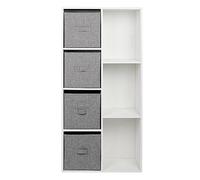 Haofy Librería Cúbica con 7 Estantes Cubby y 4 Cajones de Tela para Oficina en Casa, Solución de Almacenamiento Compacta para Espacios Pequeños, Sala de Estar, Dormitorio, Entrada, Adecuada para