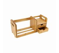 Haofy Librería de Escritorio de Madera de bambú Natural con 2 Cajones, Estante Expandible para Almacenamiento de Libros y Chucherías, Montaje Rápido, Ambiente Limpio y Ordenado