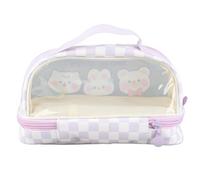 Haofy Lindo Estuche de Lápices con Cremallera de Dibujos Animados para Estudiantes de Escuela Maquillaje de Viaje, Transparente y Visible, Material PU+PVC (Hola Conejo Púrpura)