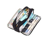 Haofy Lindo Estuche para Lápices, Material de Lona, 3 Compartimentos para útiles Escolares, Organización de Oficina, Gran Capacidad para Estudiantes y Trabajadores (Black)