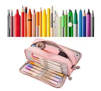 Haofy Lindo Estuche para Lápices, Material de Lona, 3 Compartimentos para útiles Escolares, Organización de Oficina, Gran Capacidad para Estudiantes y Trabajadores (Pink)