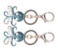 Haofy Llavero con Diamantes de Imitación en Forma de Pulpo, Llavero de Aleación de Zinc, Colgante Portátil para Bolso, 2 uds. (azul+azul)