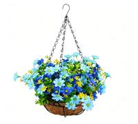 Haofy Marco de Metal Rústico de la Corona de la Cesta de la Flor Colgante Artificial de la Primavera (Cesta Colgante Floral Azul)
