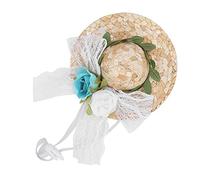 Haofy Mini Sombrero de Paja para Mascotas con Correa Ajustable Protección Solar para Perros Pequeños Medianos Gatos Decoración de Disfraces de Fiesta (flores blancas azules verdes XS)