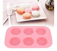 Haofy Molde Mooncake de Silicona con 6 Ranuras, Hermoso Patrón para Hacer para Pasteles, Molde Rosa Resistente a Altas Temperaturas para Suministros para Hornear en la Cocina