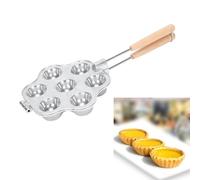 Haofy Molde para Tarta de Huevo, Molde para Hornear de Aleación de Aluminio Reutilizable con 7 Agujeros para Mini Pastel con Pudín, con de Madera