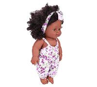 Haofy Muñeca bebé de Piel Marrón, Muñeca Negra de Vinilo Flexible, Niños de 12 Pulgadas para Jugar y Antes de Ser (Mono Asa Morado Lavanda)