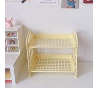 Haofy Organizador de Estante de Escritorio de 2 Capas, Diseño Apilable Plegable con Barandillas de Plástico ABS para Oficina, Hogar, Baño, Almacenamiento, Ahorro de Espacio, Estante de (Yellow)