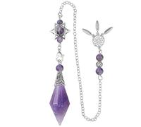Haofy Péndulo de Cristal, Colgante de Piedra de Cristal de 11,8 X 1,8 Pulgadas, Chips de Piedras Preciosas, Péndulo de Orgón, 6 Facetas, Resina Puntiaguda Hexagonal, Colgante Espiritual, (PURPLE)
