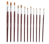 Haofy Pinceles de Acuarela, 12 Piezas, Mango de Cepillo de Nailon Rojo Vino, Cómodo de Sostener para Pintura de Acuarela Gouache, Redondo Rojo Vino (Cabeza Plana de Varilla roja)