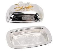 Haofy Plato de Mantequilla Cubierto, Recipiente de Metal para Mantequilla, Rectángulo de Aleación de Hierro con Tapa, Elegante Acabado Dorado para Refrigerador, Mostrador, Fruta, (Rectángulo Plata)
