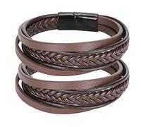 Haofy Pulsera Magnética de Diseño Simple con Tejido a Mano Vintage, Pulsera Multicapa de 20,5 Cm, 2 Piezas (Hebilla negra de cuero marrón)