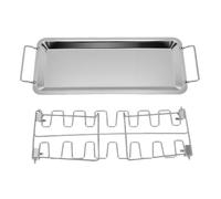 Haofy Rejilla Plegable de Acero Inoxidable para Alas de Pollo, Soporte para | Soporte para Baquetas de 13,78x4,92 Pulgadas para Barbacoa en Horno, Capacidad para 8 Piezas en Posición Vertical, Bandeja