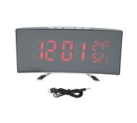 Haofy Reloj con Espejo LED Curvado con Pantalla de Temperatura y Humedad, 3 Alarmas, Brillo Ajustable Activado por Sonido para Escritorio, Mesita de Noche, Decoración Moderna (Luz roja de Carcasa