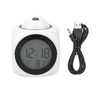 Haofy Reloj Despertador con proyector LED Moderno, Mini Pantalla Digital de Temperatura multifunción, Reloj de proyección parlante de Voz Decoración para el hogar con (Blanco con Cable USB)