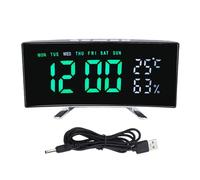 Haofy Reloj Despertador LED Curvo con Monitor de Temperatura y Humedad, 3 Alarmas, Reloj Digital de 12/24 Horas, Dígitos Verdes y Blancos, Atenuación Automática para Dormitorio, Mesita