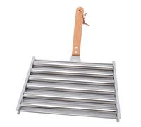 Haofy Rodillo para Perritos Calientes, 5 Capacidades, Cocina Uniformemente para un Sabor Jugoso, Rejilla para Salchichas para Barbacoa de Acero Inoxidable con de Madera para Picnics Al Aire Libre,