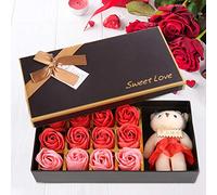 Haofy Set de Regalo de Flor de Roja y Oso de Peluche, Juego de Jabones, Oso Suave con Embalaje Elegante para el Día de San Valentín, Día de la Madre, Aniversario Regalo de Flor de Roja y de