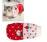 Haofy Suéter de Gato Cálido Patrón de Fresa Lindo Suéter de Punto para Mascotas para Fiesta Diaria, Suave y Cómodo Jersey Antideslizante Ropa para Mascotas para Gatos (S)