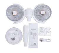 Haofy Ventilador de Escritorio con Clip, Doble Cabezal, Recargable, con Motor sin Escobillas Doble de 2400 MAh, Rotación de 360°, con Luz LED, Ideal para la Cama, el Coche o la oficina.