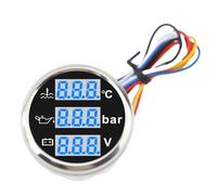 Haofy Voltímetro de Presión de Aceite y Temperatura del Agua para Barcos de Alta Precisión, Juego de Medidores Digitales 3 en 1 para Yates y Motocicletas, Diseño de Letras Azules (Cubierta plateada