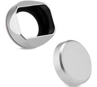 Haoge Metall Squaret - Parasol de objetivo para Fujifilm XF23 mm F2.8 en XE5 cámara Body kit XF27mmF2.8 R WR Objektive 39 mm Schraubbar Hood Silver,with Metallldeckel