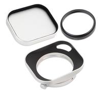 Haoge Parasol de lente de 39 mm para Fujifilm xf23mm f2.8 Fujinon XF27mmF2.8 R WR WR parasol plateado, cuadrado de metal con tapa de metal, en cuerpo de cámara XE5 XT5 XM5 XT50