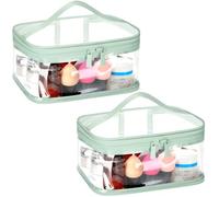 HAOGUAGUA 2 bolsas de maquillaje transparentes para viajes, impermeables, transparentes, aprobadas por la TSA, bolsa de transporte compatible con aerolíneas, 2 piezas verdes, 2 bolsas de maquillaje