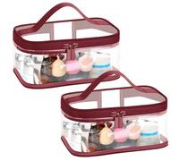 HAOGUAGUA 2 bolsas de maquillaje transparentes para viajes, impermeables, transparentes, aprobadas por la TSA, bolsa de transporte compatible con aerolíneas, 2 piezas de color rojo, 2 bolsas de
