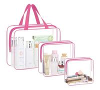 HAOGUAGUA 3 bolsas de viaje grandes transparentes para artículos de tocador, bolsas de plástico transparente impermeables para maquillaje, organizador de embalaje transparente, Rojo -, Bolsas de viaje