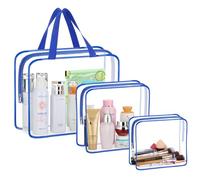 HAOGUAGUA 3 bolsas de viaje grandes transparentes para artículos de tocador, bolsas de plástico transparente impermeables para maquillaje, organizador de embalaje transparente, Azul, Bolsas de viaje