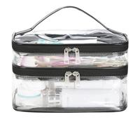 HAOGUAGUA Bolsa de maquillaje transparente de doble capa, bolsa de aseo de viaje impermeable, organizador transparente de bolsa de PVC, Negro, grande, Bolsa de cosméticos transparente de doble capa