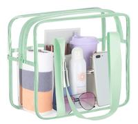HAOGUAGUA Bolsa de maquillaje transparente extra grande, bolsa de hombro de PVC transparente aprobada por el estadio, bolsa de transporte transparente impermeable para artículos de tocador, Verde,