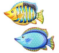 Haohai 2 piezas de arte de peces de metal, decoración de pared temática del océano, arte de peces tropicales (naranja, azul)