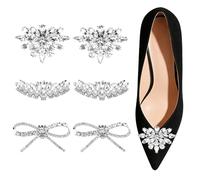 Haohai 3 pares de clips de zapatos de diamantes de imitación para zapatos de vestido de mujer - clips de zapatos decorativos con copo de nieve, perlas y dibujos de arco,zapatos, bufandas y sombreros